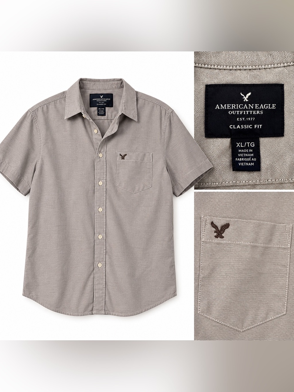 American Eagle Outfitters Men's Gray Short Sleeve Shirt
